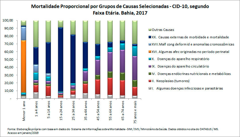 Mortalidade proporcional por grupos de causas, segundo faixa etária
