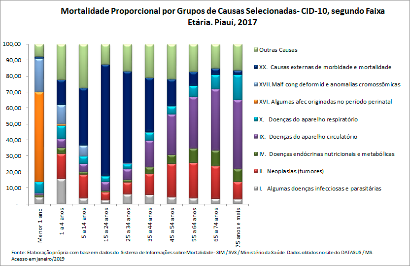 Mortalidade proporcional por grupos de causas, segundo faixa etária Mortalidade proporcional por grupos de causas, segundo faixa etária