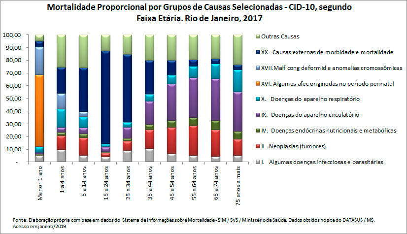 Mortalidade proporcional por grupos de causas, segundo faixa etária