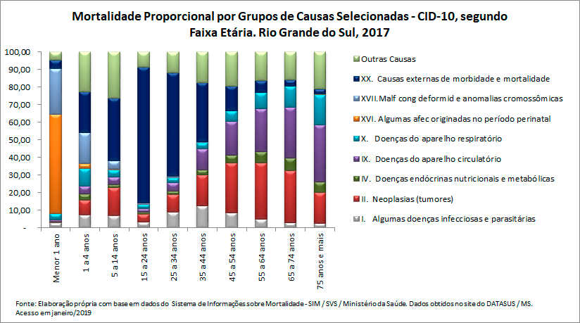 Mortalidade proporcional por grupos de causas, segundo faixa etária